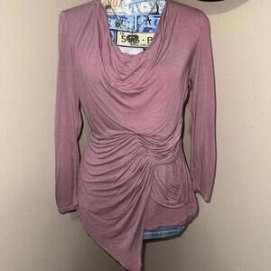 Anthropologie bordeaux pink long sleeve avante garde style blouse